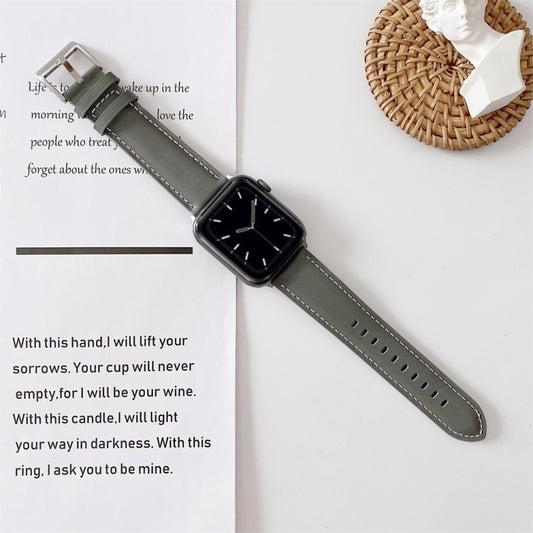 For Apple Watch 5 & 4 44mm / 3 & 2 & 1 42mm V Tail Style Stitching Leather Watch Band(Grey) by bashfashion