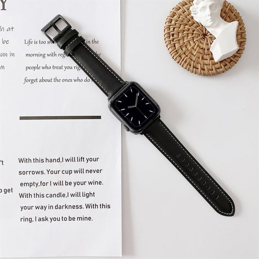 For Apple Watch 5 & 4 44mm / 3 & 2 & 1 42mm V Tail Style Stitching Leather Watch Band(Black) by bashfashion