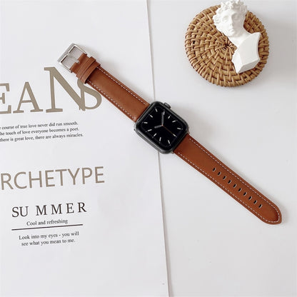 For Apple Watch Series 9&8&7 41mm / SE 3&SE 2&6&SE&5&4 40mm / 3&2&1 38mm V Tail Style Stitching Leather Watch Band(Brown) by bashfashion