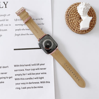 For Apple Watch Series 9&8&7 41mm / SE 3&SE 2&6&SE&5&4 40mm / 3&2&1 38mm V Tail Style Stitching Leather Watch Band(Beige) by bashfashion