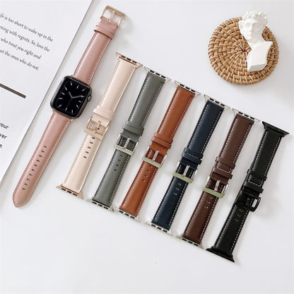 For Apple Watch Series 9&8&7 41mm / SE 3&SE 2&6&SE&5&4 40mm / 3&2&1 38mm V Tail Style Stitching Leather Watch Band(Beige) by bashfashion