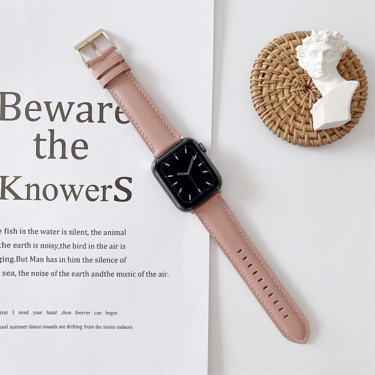 For Apple Watch Series 9&8&7 41mm / SE 3&SE 2&6&SE&5&4 40mm / 3&2&1 38mm V Tail Style Stitching Leather Watch Band(Pink) by bashfashion