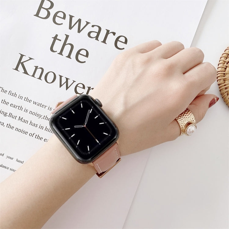 For Apple Watch Series 9&8&7 41mm / SE 3&SE 2&6&SE&5&4 40mm / 3&2&1 38mm V Tail Style Stitching Leather Watch Band(Pink) by bashfashion