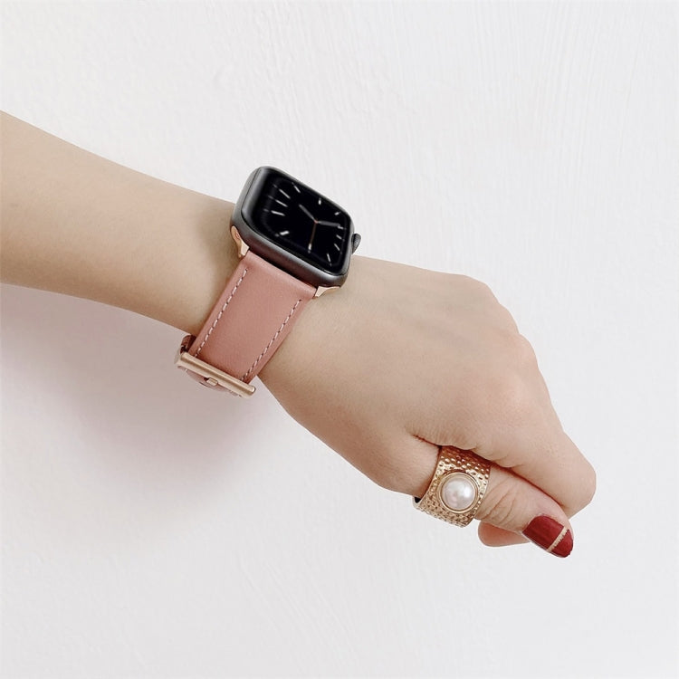 For Apple Watch Series 9&8&7 41mm / SE 3&SE 2&6&SE&5&4 40mm / 3&2&1 38mm V Tail Style Stitching Leather Watch Band(Pink) by bashfashion