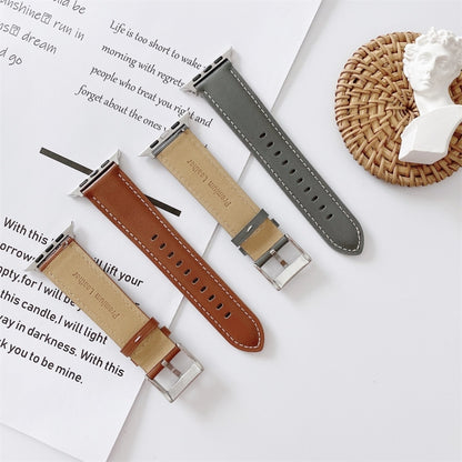 For Apple Watch Series 9&8&7 41mm / SE 3&SE 2&6&SE&5&4 40mm / 3&2&1 38mm V Tail Style Stitching Leather Watch Band(Pink) by bashfashion
