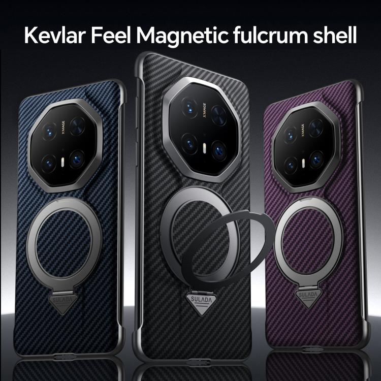 For Huawei Mate 70 RS Ultimate SULADA Kevlar Texture MagSafe Magnetic Holder Phone Case(Black) by SULADA
