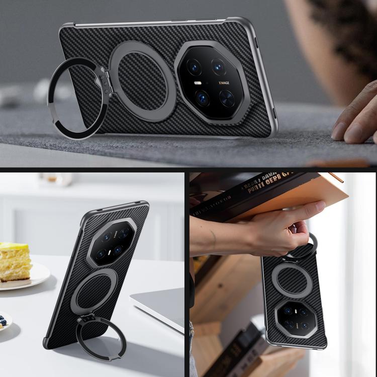 For Huawei Mate 70 RS Ultimate SULADA Kevlar Texture MagSafe Magnetic Holder Phone Case(Black) by SULADA