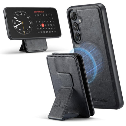 For Samsung Galaxy S25 5G Fierre Shann FS028 MagSafe RFID Card Holder Back Phone Case(Black) by FIERRE SHANN