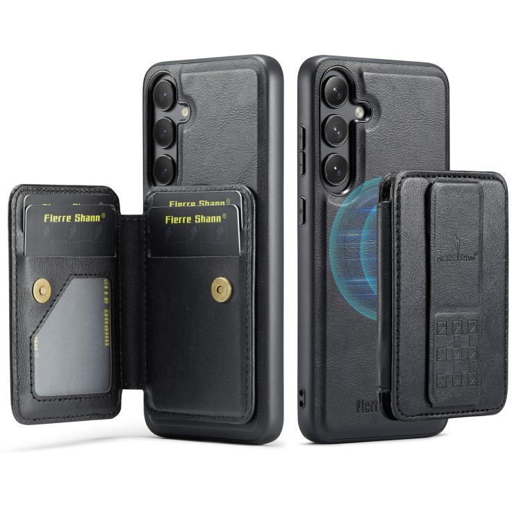 For Samsung Galaxy S25 5G Fierre Shann FS028 MagSafe RFID Card Holder Back Phone Case(Black) by FIERRE SHANN