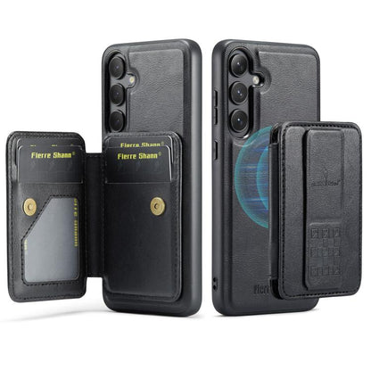 For Samsung Galaxy S25 5G Fierre Shann FS028 MagSafe RFID Card Holder Back Phone Case(Black) by FIERRE SHANN