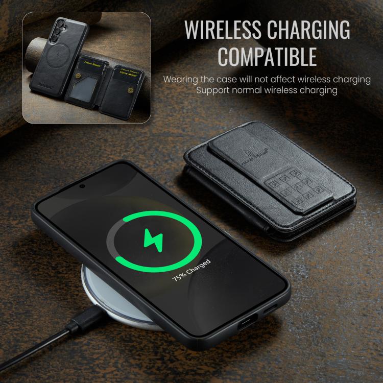 For Samsung Galaxy S25 5G Fierre Shann FS028 MagSafe RFID Card Holder Back Phone Case(Black) by FIERRE SHANN