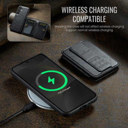 For Samsung Galaxy S25 5G Fierre Shann FS028 MagSafe RFID Card Holder Back Phone Case(Black) by FIERRE SHANN