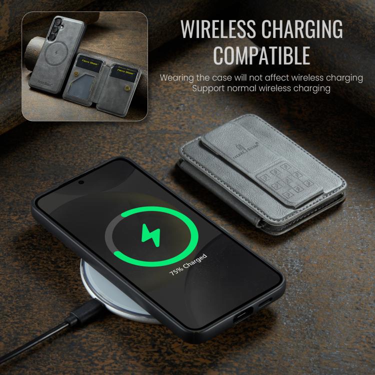 For Samsung Galaxy S25+ 5G Fierre Shann FS028 MagSafe RFID Card Holder Back Phone Case(Grey) by FIERRE SHANN