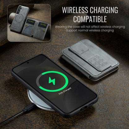 For Samsung Galaxy S25+ 5G Fierre Shann FS028 MagSafe RFID Card Holder Back Phone Case(Grey) by FIERRE SHANN