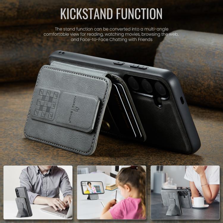 For Samsung Galaxy S25+ 5G Fierre Shann FS028 MagSafe RFID Card Holder Back Phone Case(Grey) by FIERRE SHANN