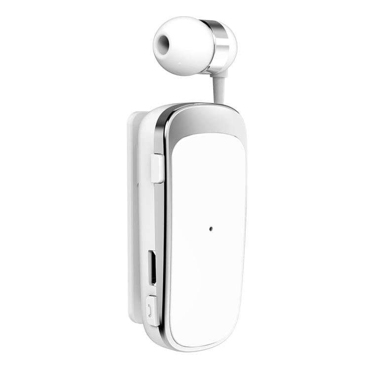 K52 Business Lavalier Retractable Cable Bluetooth Earphone(White) by bashfashion