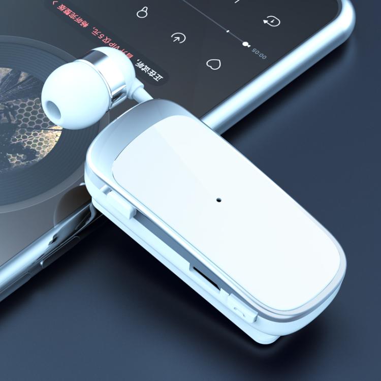 K52 Business Lavalier Retractable Cable Bluetooth Earphone(White) by bashfashion