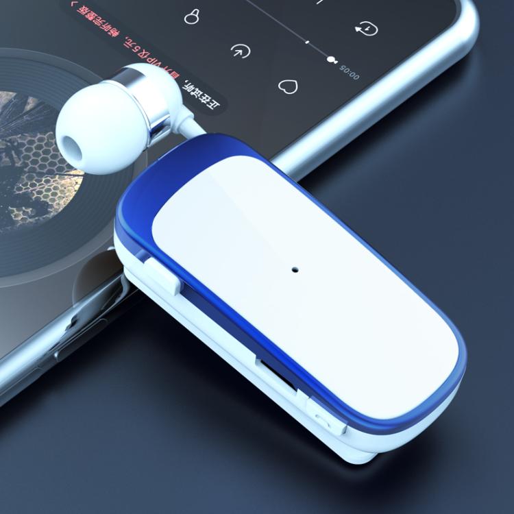 K52 Business Lavalier Retractable Cable Bluetooth Earphone(White Blue) by bashfashion