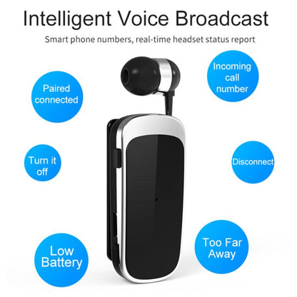 K52 Business Lavalier Retractable Cable Bluetooth Earphone(Black Silver) by bashfashion