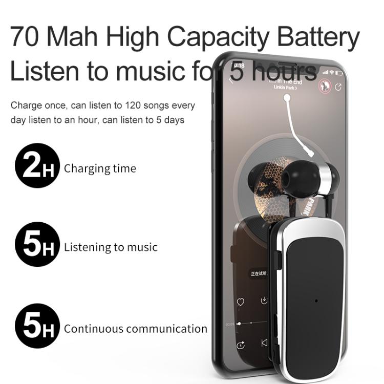 K52 Business Lavalier Retractable Cable Bluetooth Earphone(White) by bashfashion