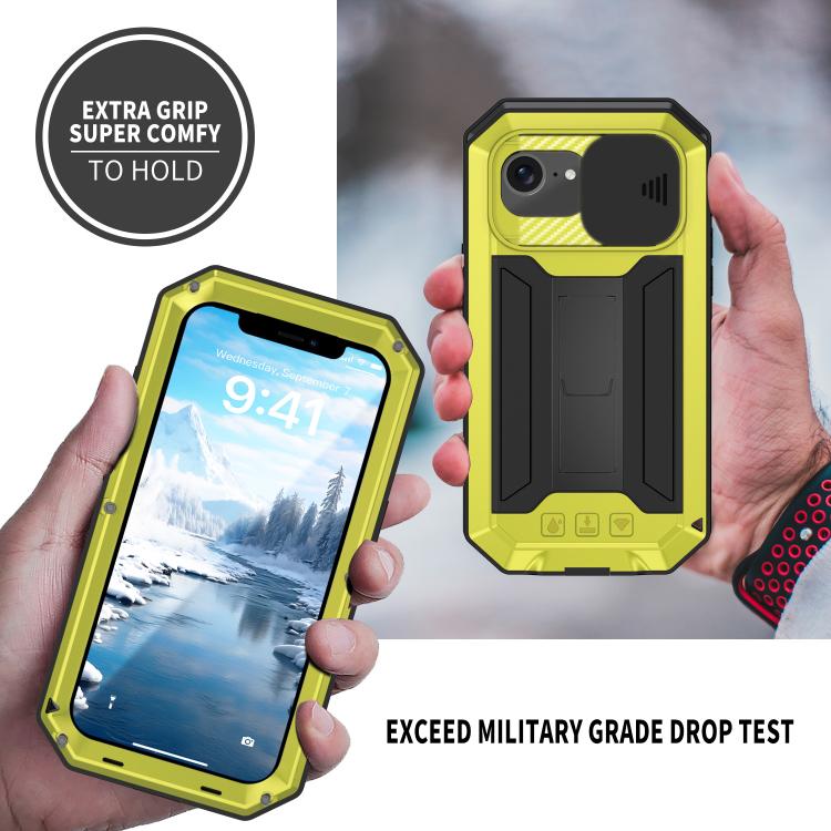 For iPhone 16e Sliding Camera IP68 Waterproof Holder Phone Case(Yellow) by bashfashion
