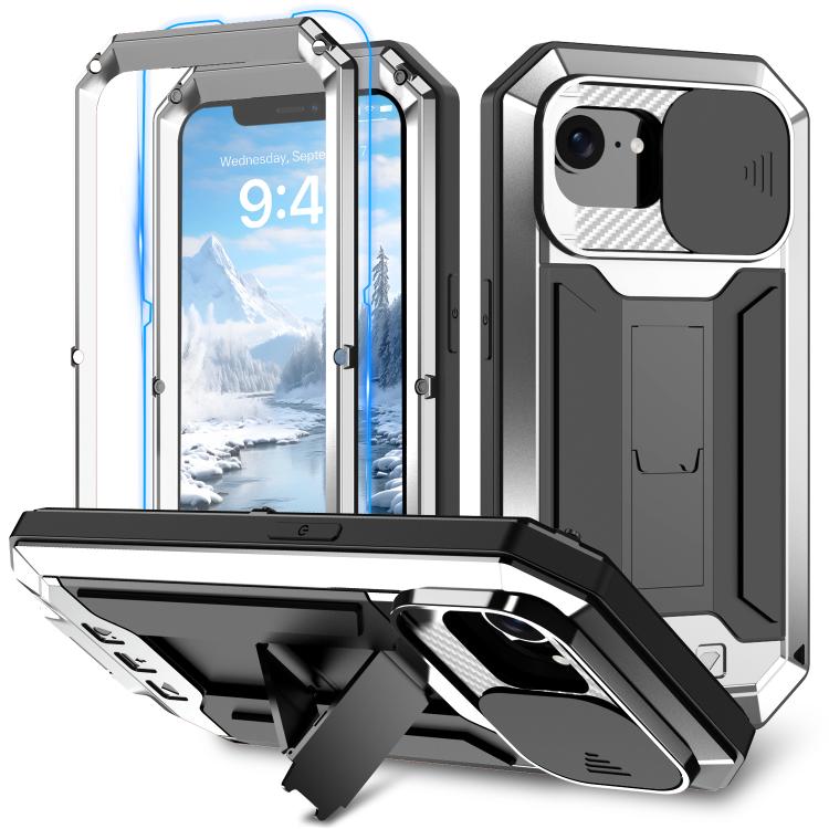 For iPhone 16e Sliding Camera IP68 Waterproof Holder Phone Case(Silver) by bashfashion