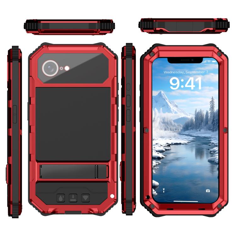 For iPhone 16e IP68 Waterproof Dustproof Shockproof Holder Phone Case(Red) by bashfashion