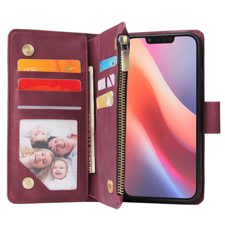 For iPhone 16e Multifunctional Multi-Card Wallet Phone Leather Case(Wine Red) by bashfashion