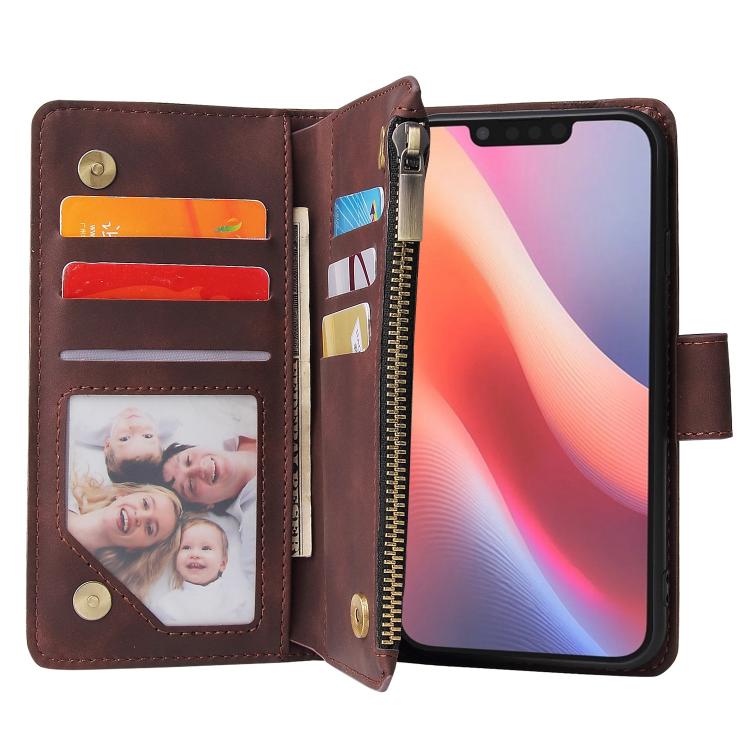 For iPhone 16e Multifunctional Multi-Card Wallet Phone Leather Case(Coffee) by bashfashion