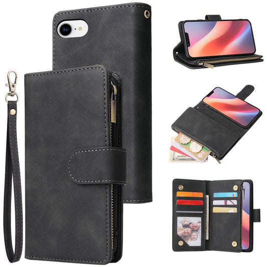 For iPhone 16e Multifunctional Multi-Card Wallet Phone Leather Case(Black) by bashfashion