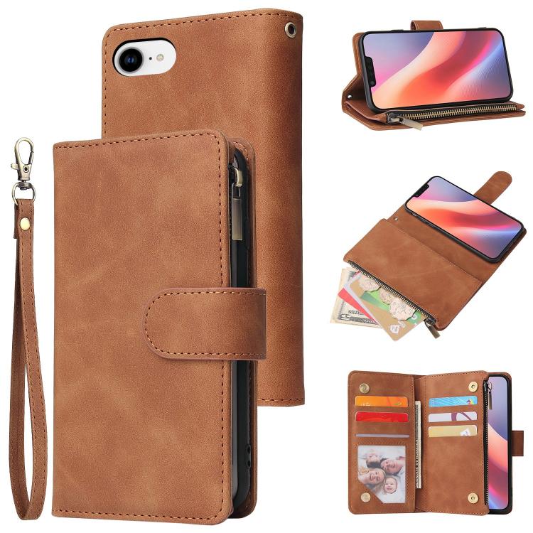 For iPhone 16e Multifunctional Multi-Card Wallet Phone Leather Case(Brown) by bashfashion