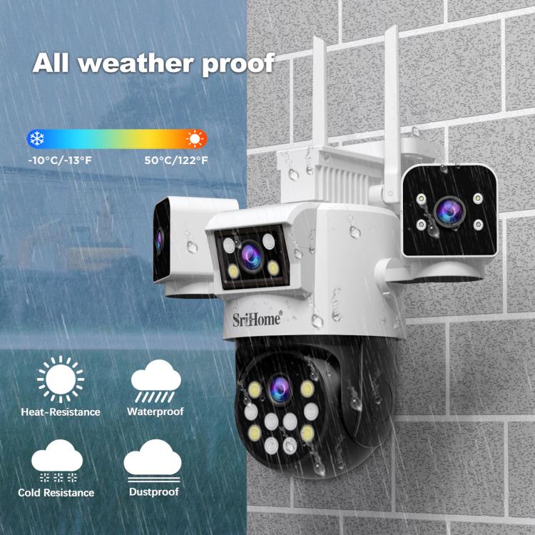 SriHome SH066 8MP HD Quad Lens Security Camera, Support Full Color Night Vision / Two-way Audio(UK Plug) by SriHome
