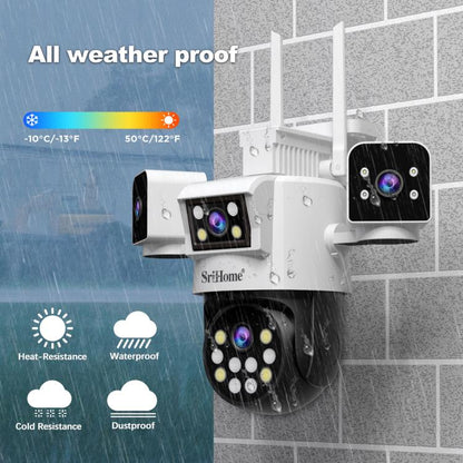 SriHome SH066 8MP HD Quad Lens Security Camera, Support Full Color Night Vision / Two-way Audio(UK Plug) by SriHome