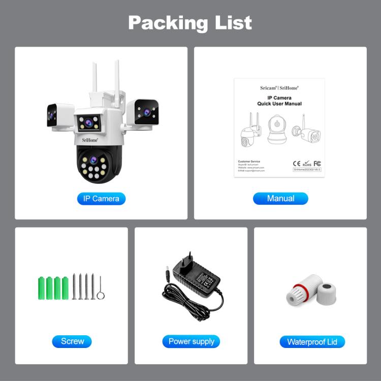 SriHome SH066 8MP HD Quad Lens Security Camera, Support Full Color Night Vision / Two-way Audio(UK Plug) by SriHome