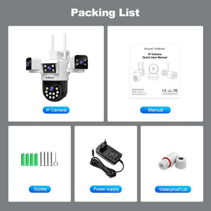 SriHome SH066 8MP HD Quad Lens Security Camera, Support Full Color Night Vision / Two-way Audio(UK Plug) by SriHome