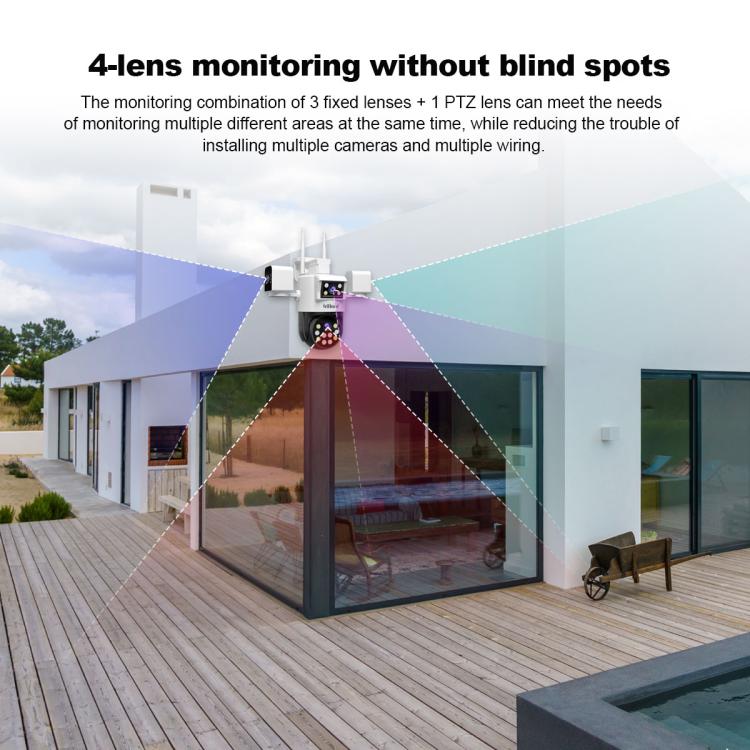 SriHome SH066 8MP HD Quad Lens Security Camera, Support Full Color Night Vision / Two-way Audio(AU Plug) by SriHome