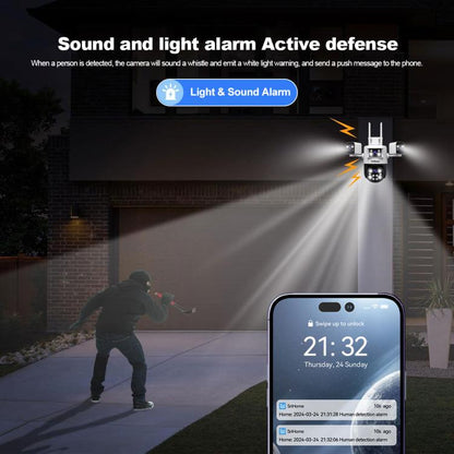 SriHome SH066 8MP HD Quad Lens Security Camera, Support Full Color Night Vision / Two-way Audio(UK Plug) by SriHome