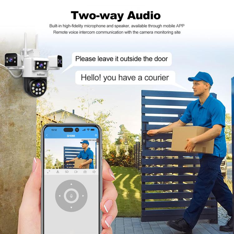 SriHome SH066 8MP HD Quad Lens Security Camera, Support Full Color Night Vision / Two-way Audio(UK Plug) by SriHome