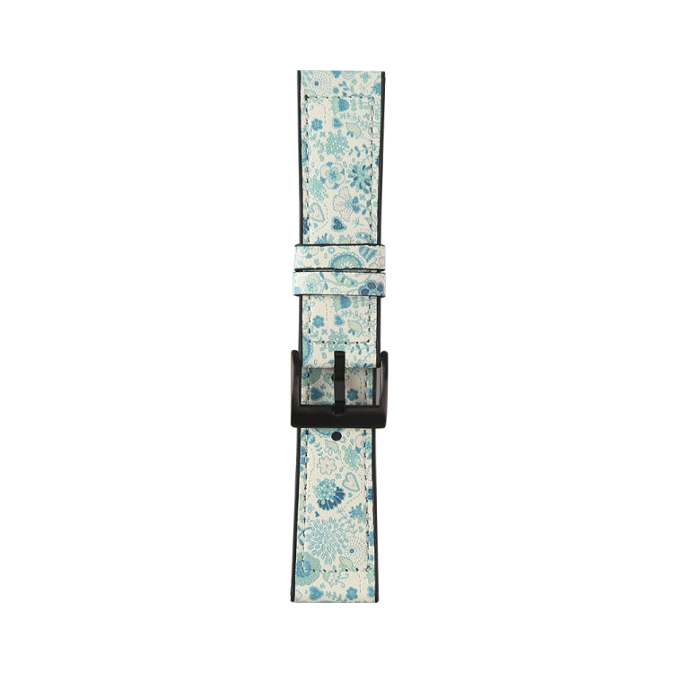For Samsung Galaxy Watch 3 41mm TPU + Leather Watch Band(Flower Cyan) by bashfashion