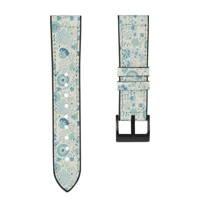 For Samsung Galaxy Watch 3 45mm TPU + Leather Watch Band(Flower Cyan) by bashfashion