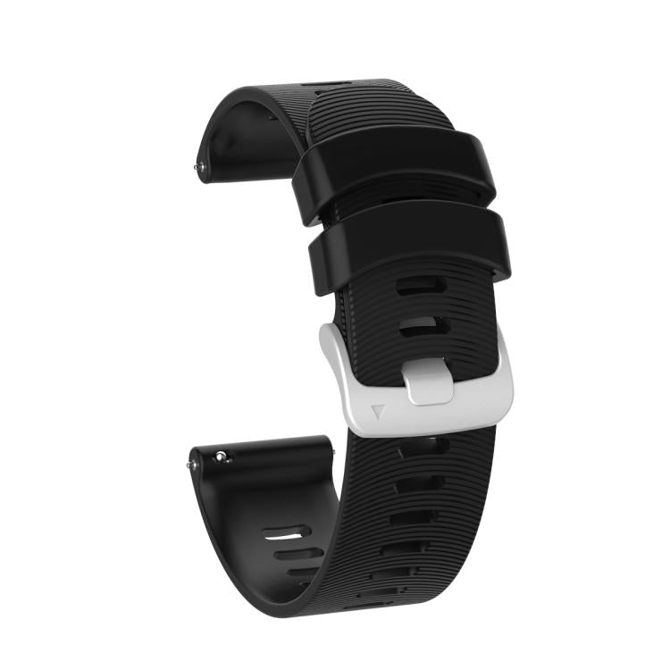 For Garmin Forerunner 245 Stripes Silver Buckle Silicone Watch Band(Black) by bashfashion