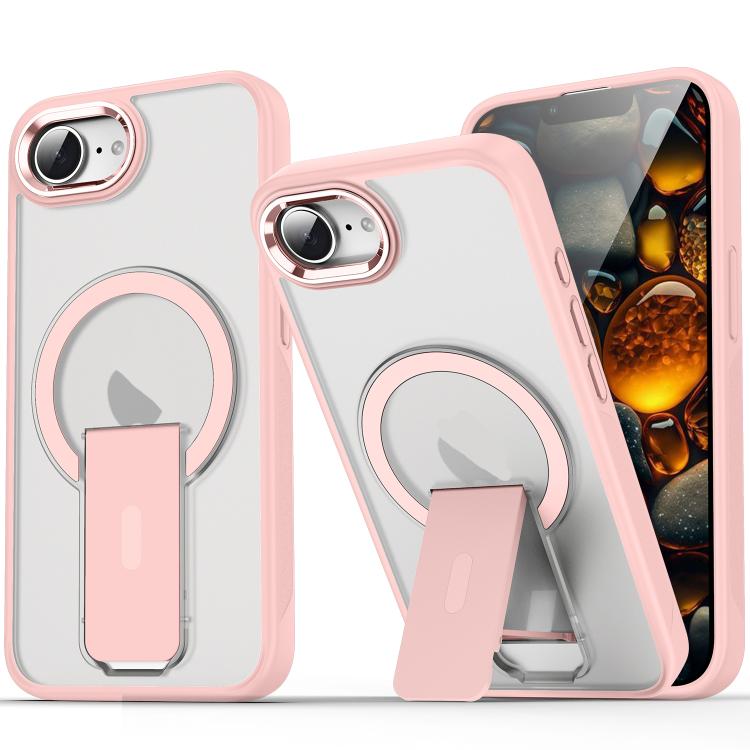 For iPhone 16e Acrylic Hybrid TPU MagSafe Holder Phone Case(Pink) by bashfashion