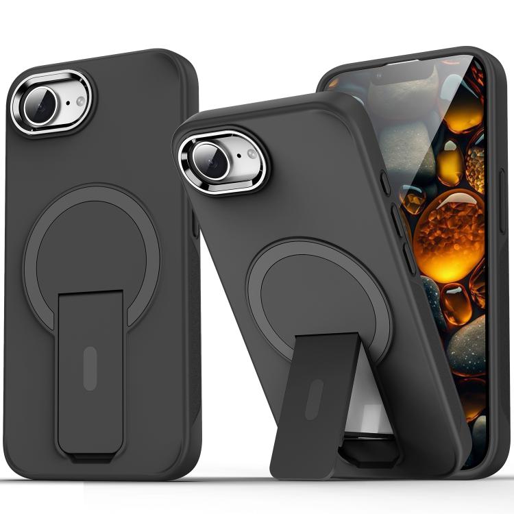 For iPhone 16e Acrylic Hybrid TPU MagSafe Holder Phone Case(Black) by bashfashion