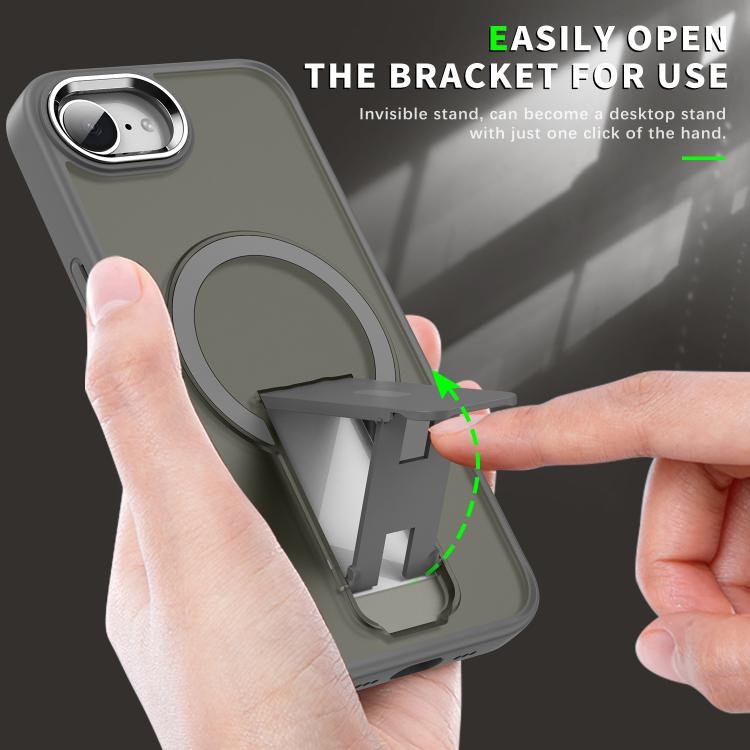 For iPhone 16e Acrylic Hybrid TPU MagSafe Holder Phone Case(Black) by bashfashion