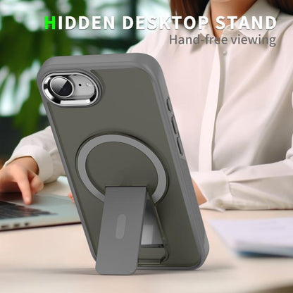 For iPhone 16e Acrylic Hybrid TPU MagSafe Holder Phone Case(Dark Blue) by bashfashion