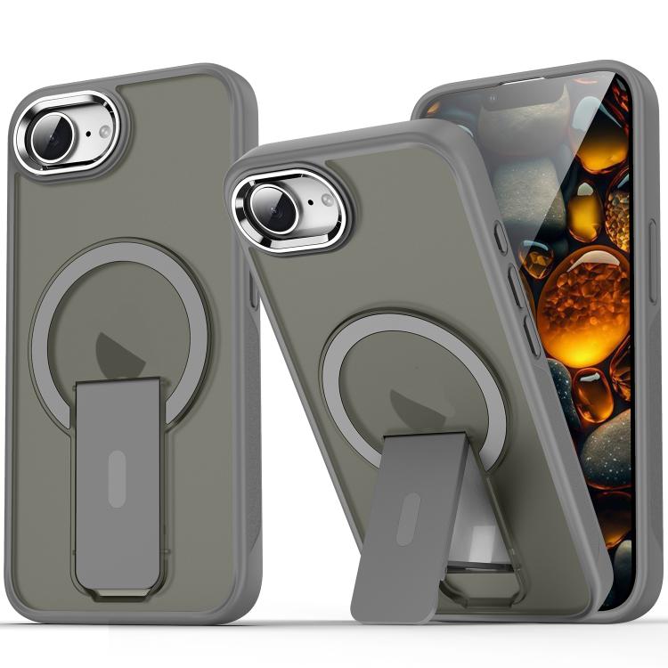 For iPhone 16e Acrylic Hybrid TPU MagSafe Holder Phone Case(Titanium Grey) by bashfashion