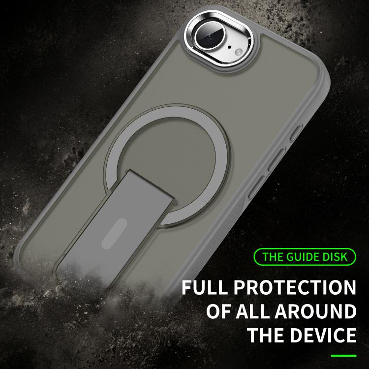 For iPhone 16e Acrylic Hybrid TPU MagSafe Holder Phone Case(Transparent Black) by bashfashion