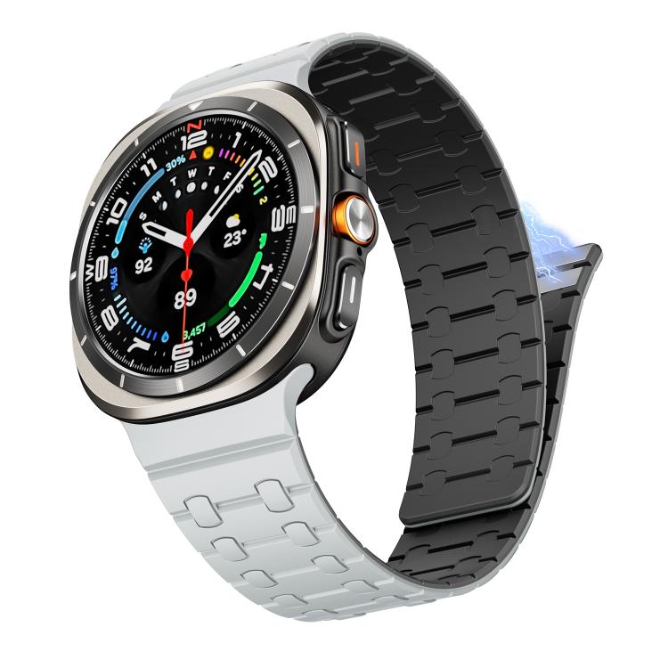 For Samsung Galaxy Watch Ultra 47mm / Ultra 2025 AP Dual Color Magnetic Silicone Watch Band(Light Grey Black) by bashfashion