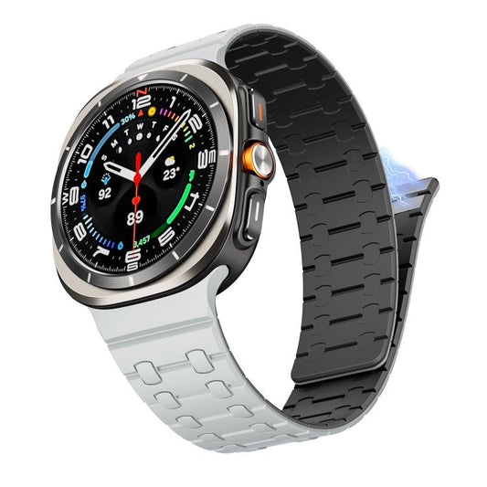 For Samsung Galaxy Watch Ultra 47mm / Ultra 2025 AP Dual Color Magnetic Silicone Watch Band(Light Grey Black) by bashfashion
