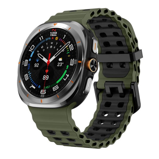 For Samsung Galaxy Watch Ultra 47mm / Ultra 2025 Kalebol Ocean Two-tone Silicone Strap(Army Green Black) by Kalebol